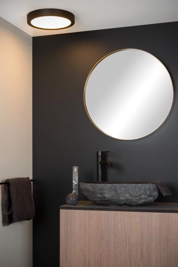 Lucide BRICE-LED - Flush ceiling light Bathroom - Ø 30 cm - LED Dim. - 1x30W 3000K - IP44 - Black - atmosphere 1